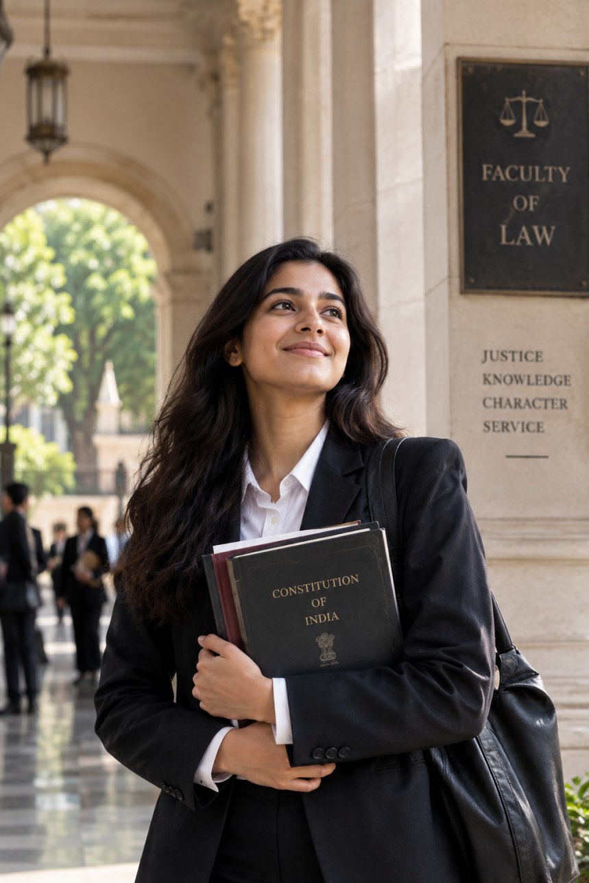 Law student standing at the Faculty of Law